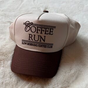 Anthropologie Cream and Brown Coffee Run Cap